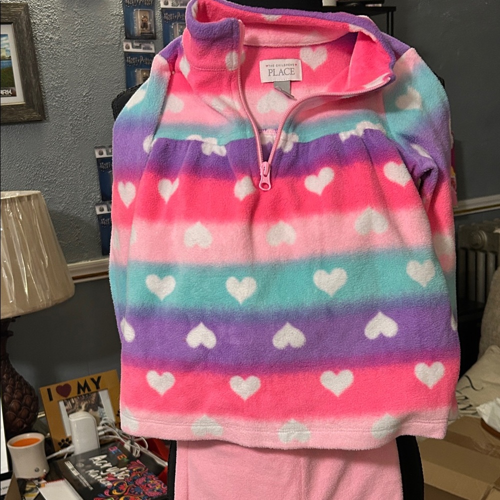 The Children's Place Pink and Purple Striped Heart set Pants and shirt. 5T